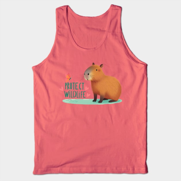 Protect Wildlife - Capybara with butterfly Tank Top by PrintSoulDesigns